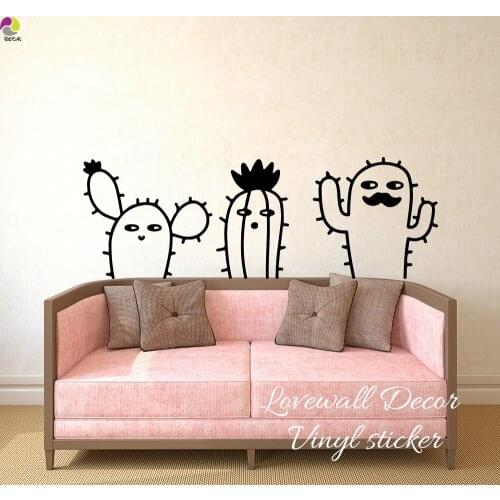 Cartoon Cactus Wall Sticker Bedroom Living Room Cute set of 3 Cactus Plant Wall Decal Kids Room Baby Nursery Vinyl Home Decor