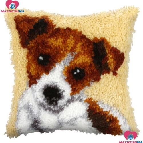 DIY Handmade Pillowcase Set Latch Hook Kits dog Embroidery Printed canvas 3d Pillowcase Crochet Hook kits Unfinished Kits craft