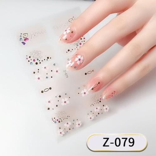 14tips 5D Embossed Nail Art Stickers Flowers Glitter Sequins Full Nail Wraps Adhesive Sliders Decoration Manicure Wholesale