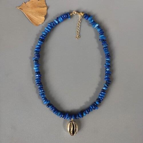 2020 new style blue stone necklace gold plating shell pendant summer fashion trend jewelry travel vacation beach accessories