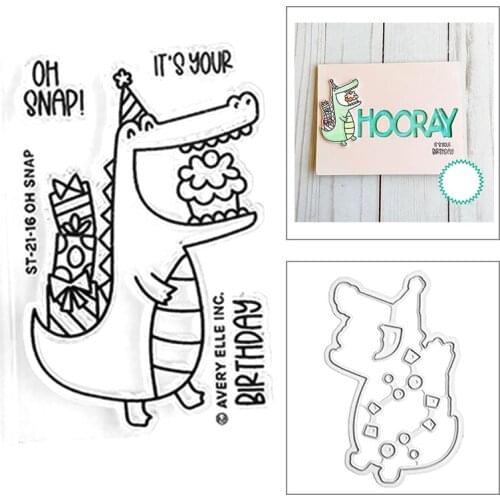 2021 New Animal Crocodile Happy Birthday Gift Clear Stamp and Metal Cutting Dies For DIY Making Greeting Card Scrapbooking Album
