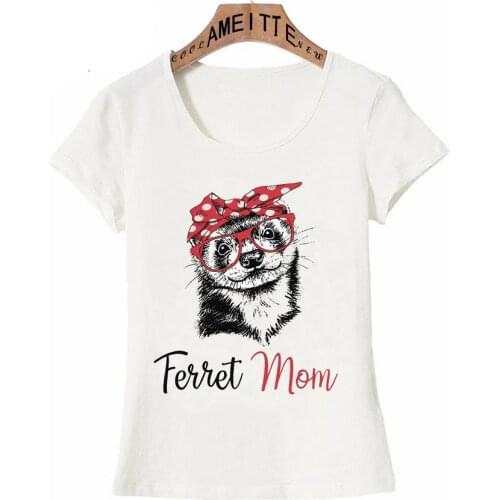 New Summer Fashion Women Short Sleeve Ferret Mom Print T-Shirt Funny Animal Design Harajuku Woman Casual Tops Cute Girl Tees