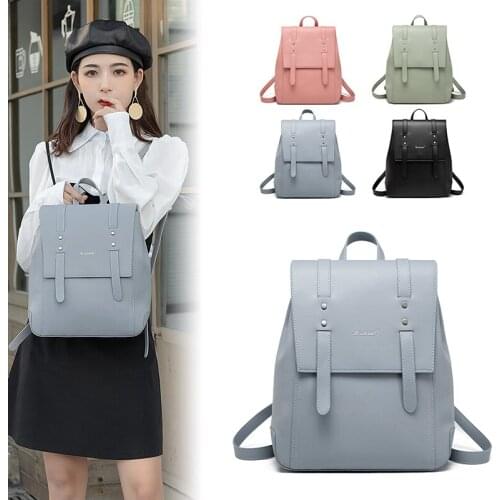 2020 winter new female backpack brand high quality leather girl school bag luxury designer trend travel backpack solid color