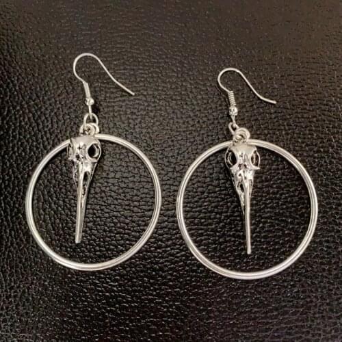 New gothic crow earrings silver, crow earrings, vintage goth jewelry, witch earrings,punk crow jewelry