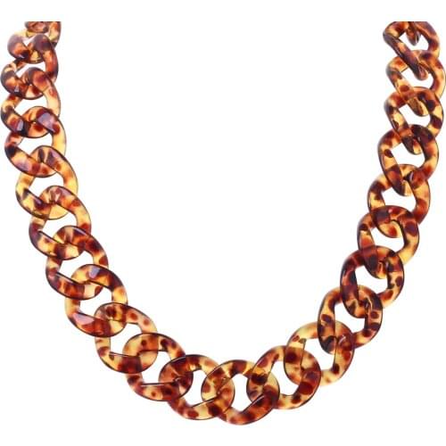 FishSheep Bohemian Leopard Acrylic Long Chain Necklace Resin Chain Collar Choker Pendant Necklace 2019 Women Fashion Jewelry