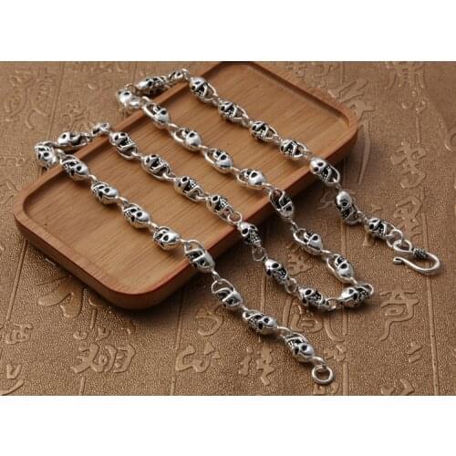 Genuine Solid 925 Sterling Thai Silver Skull Polish Chain Mens Necklace Jewelry gift A4576