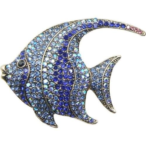 Full diamond tropical goldfish brooch badge pin Exquisite ocean fish corsage mens and womens coats suit brooch accessories