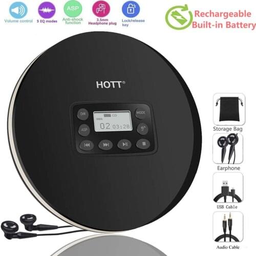 HOTT Portable Mini CD Player Rechargeable Built-in Battery,Personal Compact Disc Player with LCD Display,Anti-Shock Function