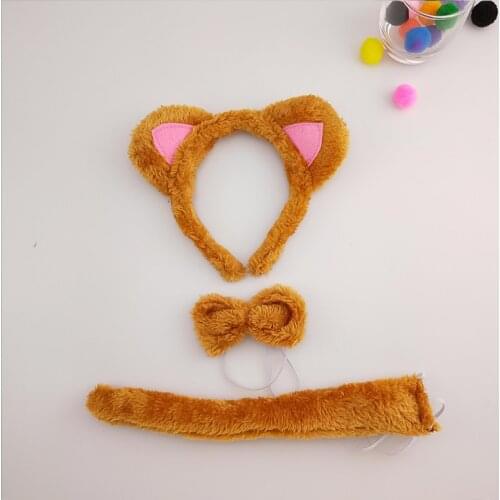 Animal Ear Headband Bow Tie Tail Plush Cat Fox Anime Headwear Cosplay Set for Kids Adult Birthday Party Halloween Christmas