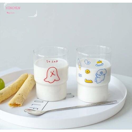 Transparent Coffee Mug Cartoon Coffee Milk Glass Cup Mug Korean Ins Cute Cups Water Bottle Cute Coffee Mug Breakfast Cute Glass