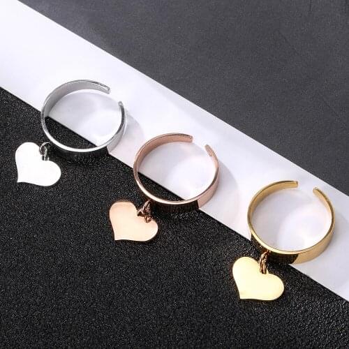Adjustable Stainless Steel Heart Charms Ring Gold Color Open Ring For Women Fashion mujer Joyas Finger Gift
