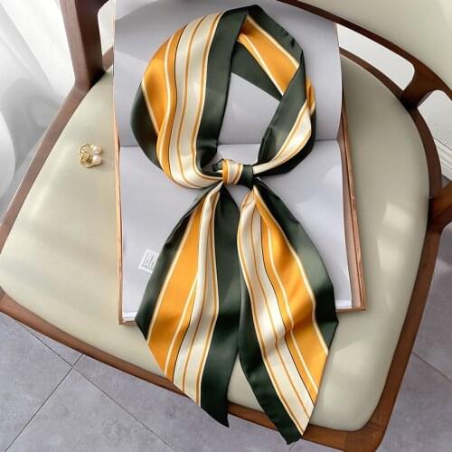 Scarf Womens Korean New Striped Narrow Strip Spring and Autumn Small Scarf Decorative Scarf Dual Purpose Hair Band Binding Bag