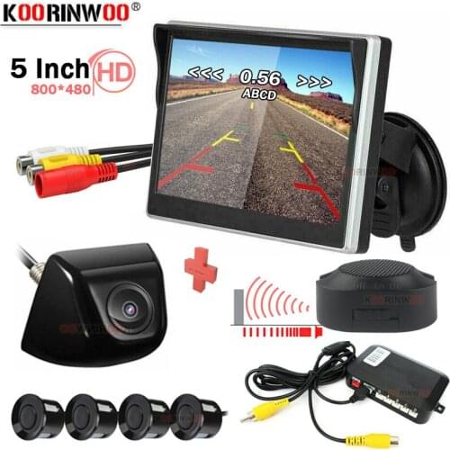 Koorinwoo Visible Intelligent System For Parktronics Parking Assist 3 In 1 Parking Sensors 4 Monitor Rear View Camera Wide Angle