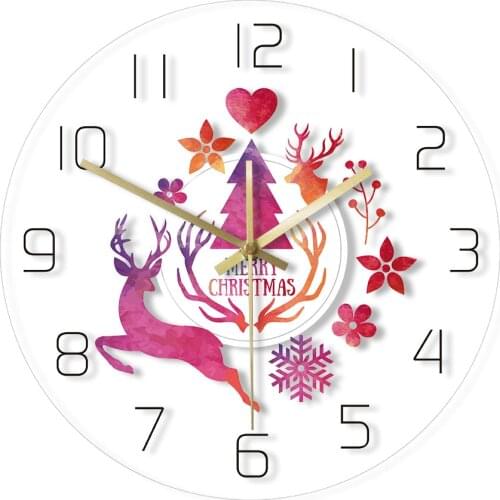 Merry Christmas Deer Modern Simple Printed Acrylic Wall Clock Festival Decor Hanging Timepiece Wall Watch New Year Home Decor