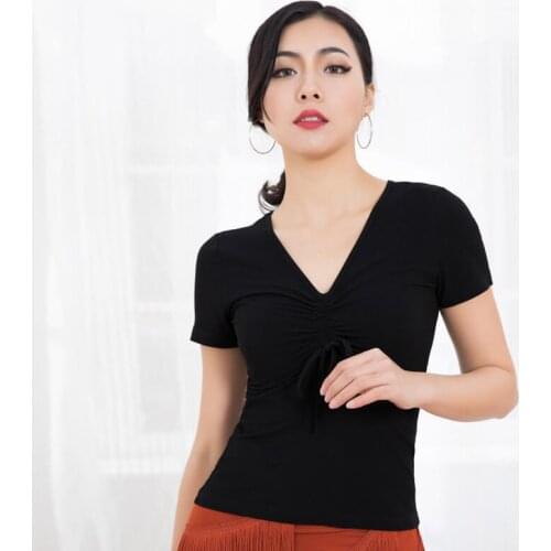 V Neck Short Sleeve Dance Top with Drawstring 226-656