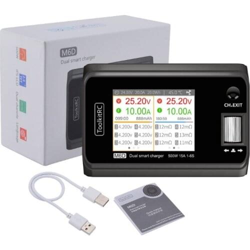 ToolkitRC M6D Dual Channel Dual Channel Mini Smart Charger DC 250Wx2 15A 2-6S High Power Balance Charger