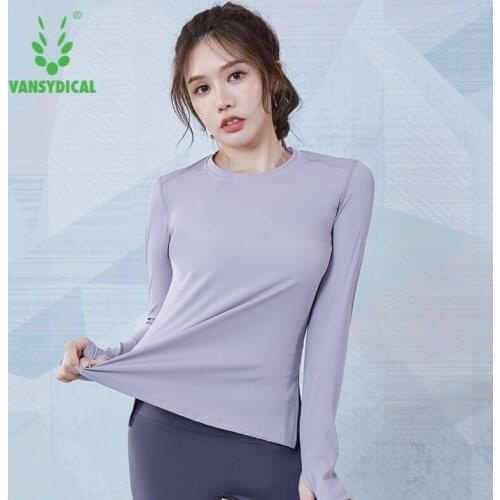 VANSYDICAL Running Shirt Women Finger Hole Long Sleeve Mesh Patchwork Yoga Tops Gym Clothing Fitness Sportwear Workout Shirt