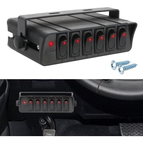For Cars Vehicles Caravan 6 Gang Rocker Switch Box Waterproof Universal with LED Light Indicator 12-24V 20A Switch Panel