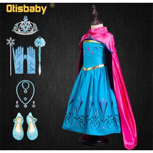 High Quality 2-10 Years Dresses for Girls Anna Elsa Snow Queen Princess Dress with Cloak Girls Elegant Sofia Aurora Dresses