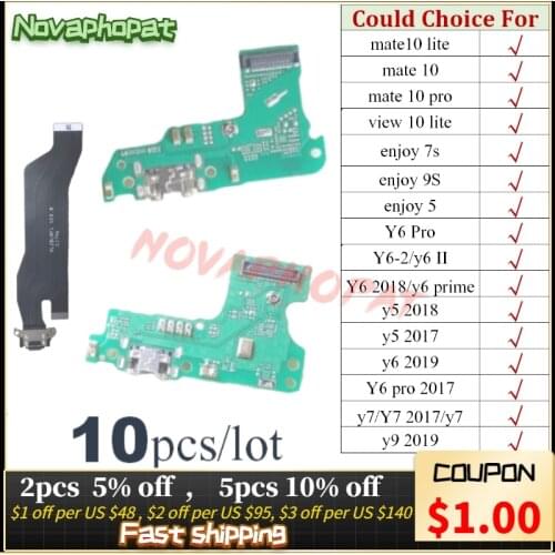 Novaphopat For Huawei View Mate 10 Lite Pro Enjoy 7s 9S 5 USB Charging Port Charger Dock Flex Cable Microphone Board 10pcs/lot