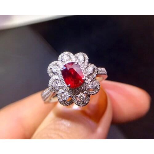Fine Jewelry Real 18K White Gold 100% Natural GRS1.02ct Red Ruby Gemstone 18k Gold Diamonds Stone Female Ring for Women Rings