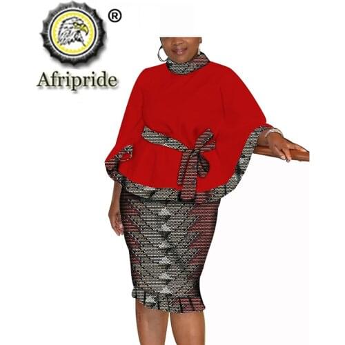 Women`s Casual African Clothing Traditional Set Dashiki Print Shirt and Ankara Skirt 2 Piece Tribal Suit AFRIPRIDE S2026009