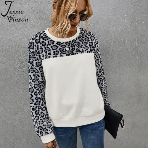 Jessie Vinson Leopard Long Sleeve Hoodie Sweatshirt Women Warm Fleece Pullover Sweatshirt Casual Velvet Sweatshirt Autumn Winter