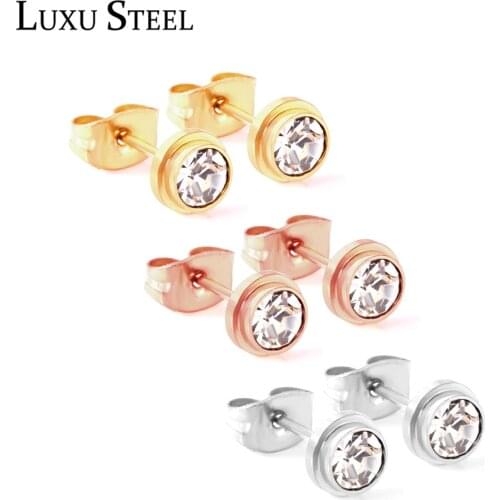 LUXUSTEEL Round Cubic Zirconia 3Pairs Earring Sets Mixed Color Push Back Earring Fashion Jewelry Female Collier Gift