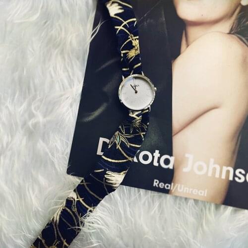 2019 Lady gift simple watch Enmex strappy cotton watch simple blue style fashion vertical lines black face quartz wristwatch