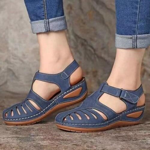 2021 Summer Retro Sandals Women Shoes Buckle Sewing Ladies Wedges Shoes Woman Platform Comfort Female Casual Footwear 35-43