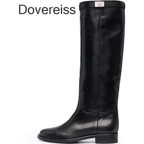 Dovereiss Fashion Female Boots Winter Sexy Flats Brown Elegant Block Heels New Knee High Boots New 40 41 42 43