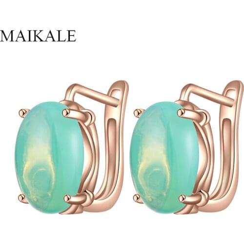 MAIKALE Top Quality Glass Stud Earrings for Women Gold Color Oval Round Crystal CZ Gem Stone Earrings jewelry Accessories Gifts