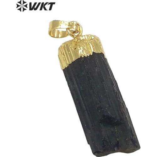WT-P260 Natural Black Tourmaline Pendant Raw Black Tourmaline Stone With Gold Capped Pendant Women Necklace Pendant Jewelry