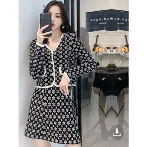 Womens Knitted Skirt Suits 2021 New Autumn Fashion Casual Chic Long Sleeve Single-Breasted Tops + Mini Skirt 2 Piece Sets Mujer