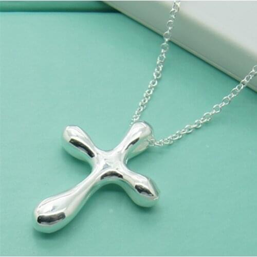Fashion Hot Sale 925 Sterling Silver Jewelry Drop Pendant Round Cross Necklace For Women Gift