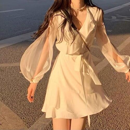 Vintage Elegant Maxi Dress for Women Dress Korean Female Lantern Sleeve Office Lady V-Neck Party Beach Dress Summer 2021 Clothes