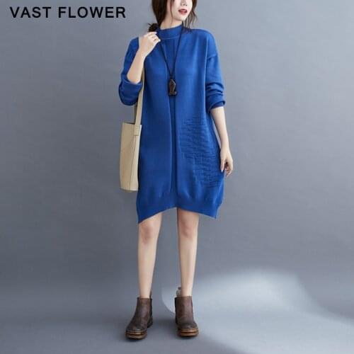 Knitted Dress Women Turtleneck Long Sleeve Loose Vintage Vestidos Elegant Fashion Clothes Autumn Winter Sweater Dresses 2021