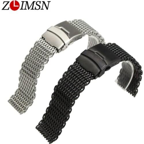 ZLIMSN Milanese Bracelets 22mm 24mm Silvery Black Mesh Watch Band Sport Watchbands Steel Replacement Men Watch Accessories
