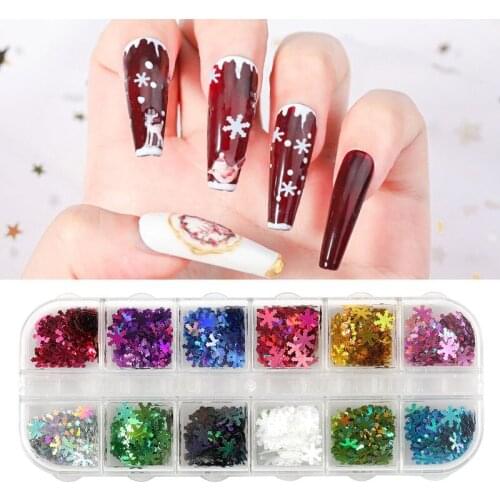 12 Grid/Set Colorful Snowflake Shape Glitter 3d Colorful Nail Art Sequins Slices Flakes Manicure Decorations