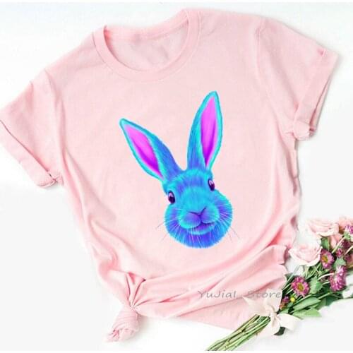 2021 Watercolor Bunny Tshirt Women Gay Lesbian Pride Rabbit T Shirt Femme Harajuku Kawaii Tumblr Clothes Summer Fashion T-Shirt