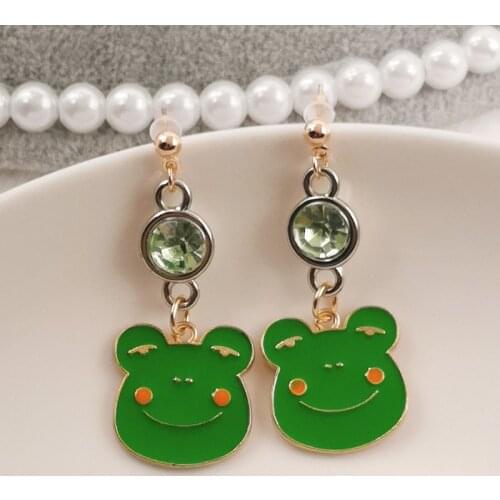 2021 Fashion Enamel Frog Ears Womens Earrings Birthstone Earrings, Cute Frog Animal Earrings