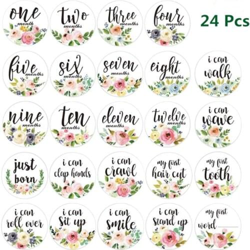 24Pcs Baby Month Stickers Self-Adhesive Milestone 12 Months Cards Skills Cards Newborn Pregnant Women Monthly Photograph Props