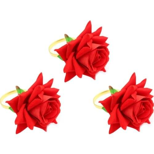 3PCS Simulated Rose Napkin Buckles Hotel Wedding Napkin Rings Napkin Decor Valentines Day Napkin Button-ABUX