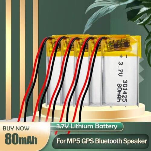 301425 3.7V 80mAh Lithium Polymer Rechargeable Battery For Bluetooth Headset Selfie Stick Reading Pen Pedometer Lipo Li ion Cell