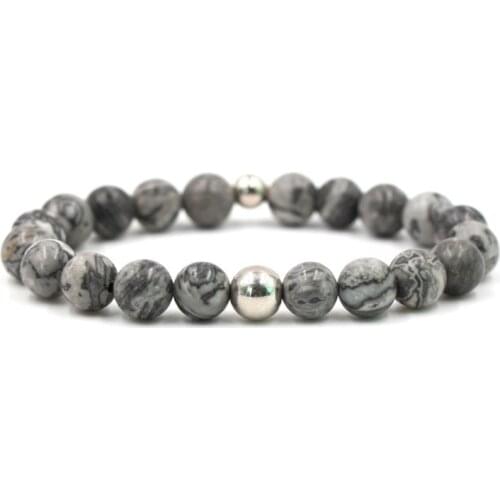 8mm hrg2 Reiki Chakra agate picture stone Bracelet silver bead Buddha Yoga stone bead essential oils diffuser Bangles