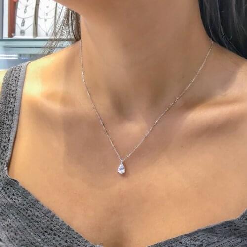 Diamond Model Engagement Drop Silver Necklace
