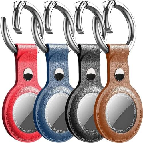 For Apple Airtag Case Soft Leather Locator Tracker Anti-lost For Airtags Protective Cover With Metal Keychain Ring Sleeve Design