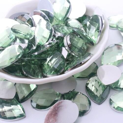 DIY Bling Lt Green Color Drop Shape Lattice Faceted Acrylic Rhinestones Flatback Acrylic Stone for Hand Craft Art Decoration