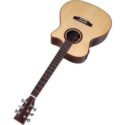 Electric Acoustic Guitar 6 String 40 Inch Natural Color High Glossy Solid Spruce Wood Top Cutaway Folk Guitar with EQ