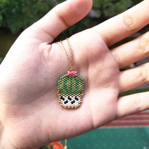 FAIRYWOO Plant Green Cactus Necklace Delica Jewelry Bohemia Mujer Moda Fashion Necklace Pendant Handmade Miyuki Accessories Gift